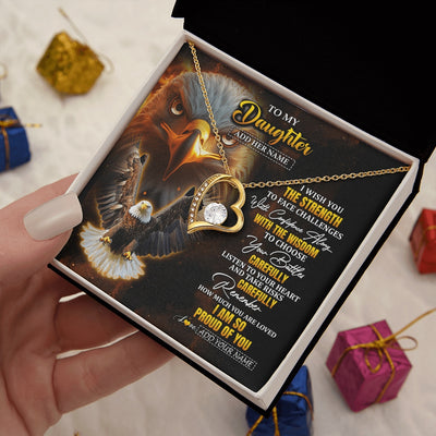 Forever Love Necklace 18K Yellow Gold Finish | 2 | Personalized To My Daughter Gifts Necklace From Mom Dad I Wish You The Strength Eagle Daughter Birthday Gifts Christmas Graduation Custom Gift Box Message Card | https://teecentury.