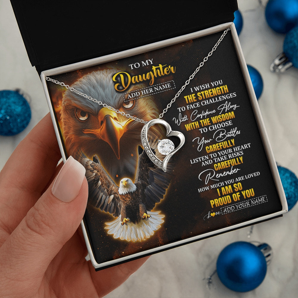 Forever Love Necklace 14K White Gold Finish | 2 | Personalized To My Daughter Gifts Necklace From Mom Dad I Wish You The Strength Eagle Daughter Birthday Gifts Christmas Graduation Custom Gift Box Message Card | https://teecentury.