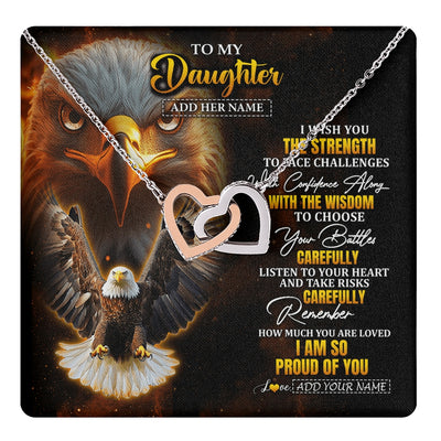 Interlocking Hearts Necklace Stainless Steel & Rose Gold Finish | 1 | Personalized To My Daughter Gifts Necklace From Mom Dad I Wish You The Strength Eagle Daughter Birthday Gifts Christmas Graduation Custom Gift Box Message Card | https://teecentury.