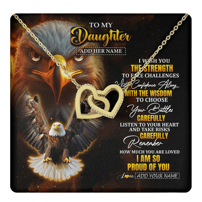 Interlocking Hearts Necklace 18K Yellow Gold Finish | 1 | Personalized To My Daughter Gifts Necklace From Mom Dad I Wish You The Strength Eagle Daughter Birthday Gifts Christmas Graduation Custom Gift Box Message Card | https://teecentury.