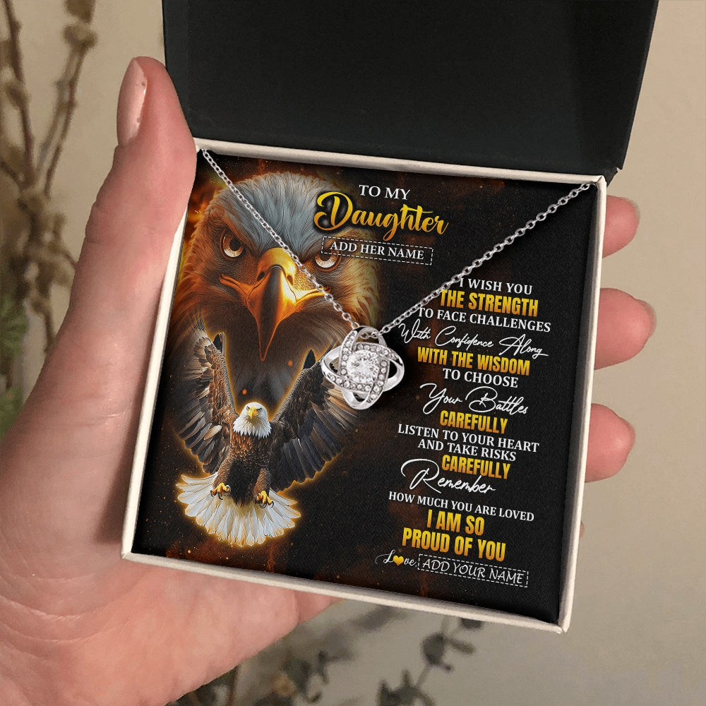 Love Knot Necklace 14K White Gold Finish | 2 | Personalized To My Daughter Gifts Necklace From Mom Dad I Wish You The Strength Eagle Daughter Birthday Gifts Christmas Graduation Custom Gift Box Message Card | https://teecentury.