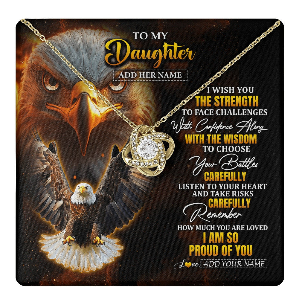 Love Knot Necklace 18K Yellow Gold Finish | 1 | Personalized To My Daughter Gifts Necklace From Mom Dad I Wish You The Strength Eagle Daughter Birthday Gifts Christmas Graduation Custom Gift Box Message Card | https://teecentury.