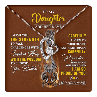Forever Love Necklace 14K White Gold Finish | 1 | Personalized To My Daughter Gifts Necklace From Mom Dad I Wish You The Strength Tiger Daughter Birthday Gifts Christmas Graduation Custom Gift Box Message Card | https://teecentury.