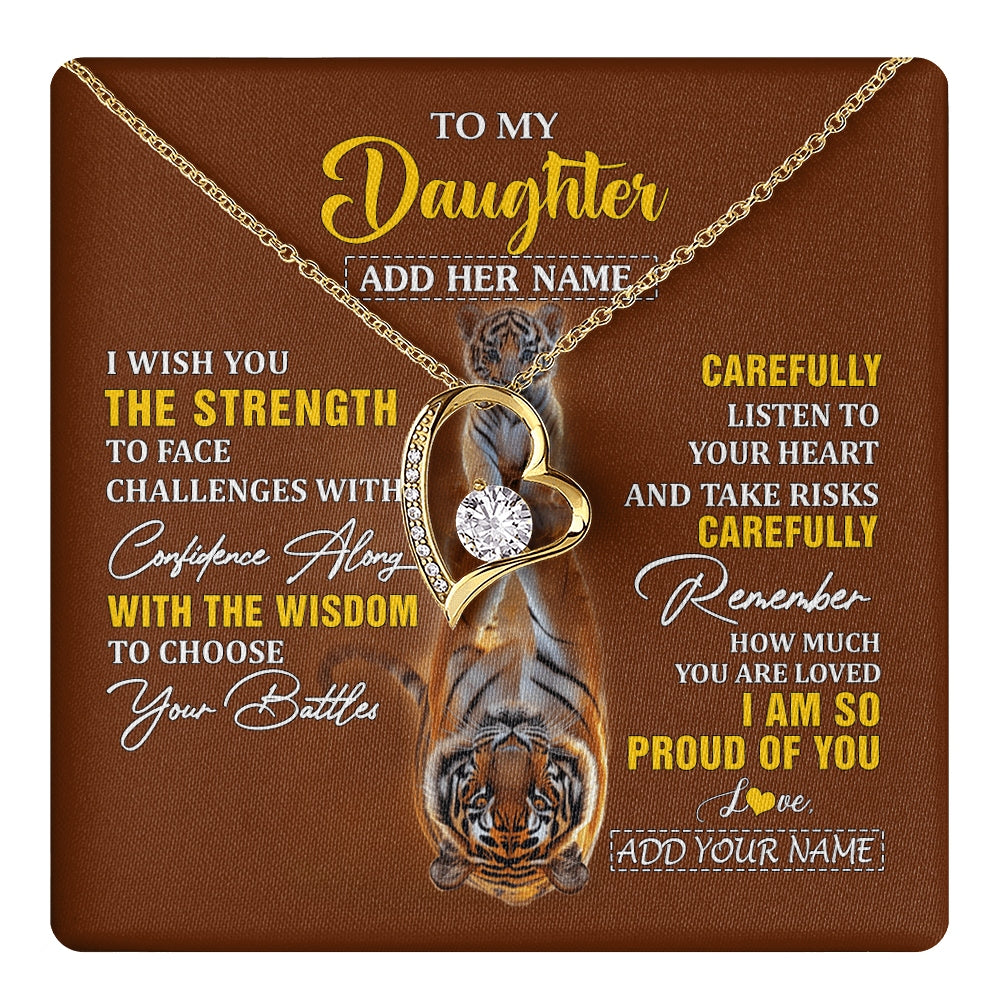 Forever Love Necklace 18K Yellow Gold Finish | 1 | Personalized To My Daughter Gifts Necklace From Mom Dad I Wish You The Strength Tiger Daughter Birthday Gifts Christmas Graduation Custom Gift Box Message Card | https://teecentury.
