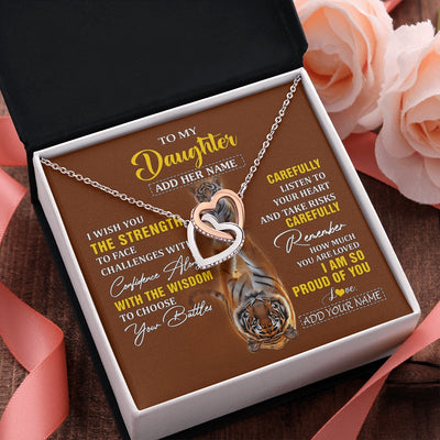 Interlocking Hearts Necklace Stainless Steel & Rose Gold Finish | 2 | Personalized To My Daughter Gifts Necklace From Mom Dad I Wish You The Strength Tiger Daughter Birthday Gifts Christmas Graduation Custom Gift Box Message Card | https://teecentury.