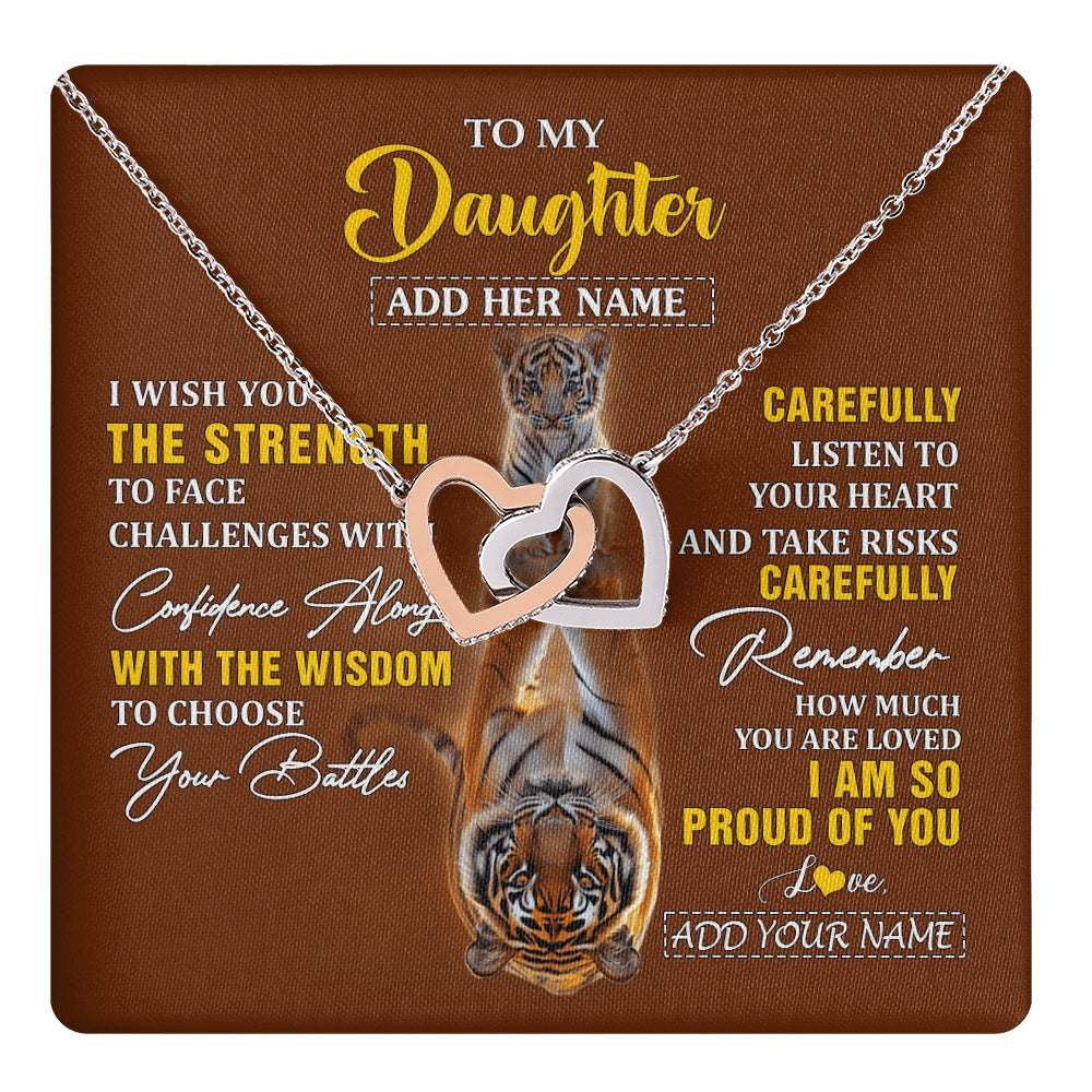 Interlocking Hearts Necklace Stainless Steel & Rose Gold Finish | 1 | Personalized To My Daughter Gifts Necklace From Mom Dad I Wish You The Strength Tiger Daughter Birthday Gifts Christmas Graduation Custom Gift Box Message Card | https://teecentury.