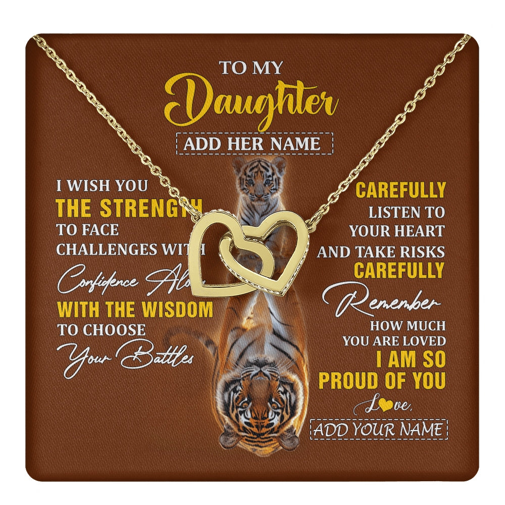Interlocking Hearts Necklace 18K Yellow Gold Finish | 1 | Personalized To My Daughter Gifts Necklace From Mom Dad I Wish You The Strength Tiger Daughter Birthday Gifts Christmas Graduation Custom Gift Box Message Card | https://teecentury.