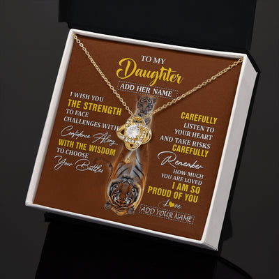 Love Knot Necklace 18K Yellow Gold Finish | 2 | Personalized To My Daughter Gifts Necklace From Mom Dad I Wish You The Strength Tiger Daughter Birthday Gifts Christmas Graduation Custom Gift Box Message Card | https://teecentury.