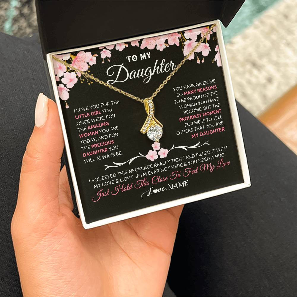 Alluring Beauty Necklace 18K Yellow Gold Finish | 2 | Personalized To My Daughter Gifts Necklace From Mom Dad Mother Father Love Precious Daughter Birthday Graduation Christmas Customized Gift Box Message Card | teecentury