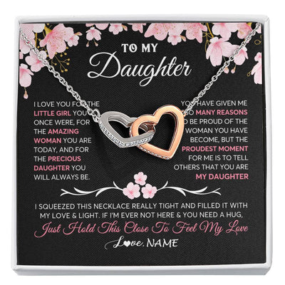 Interlocking Hearts Necklace Stainless Steel & Rose Gold Finish | 1 | Personalized To My Daughter Gifts Necklace From Mom Dad Mother Father Love Precious Daughter Birthday Graduation Christmas Customized Gift Box Message Card | teecentury