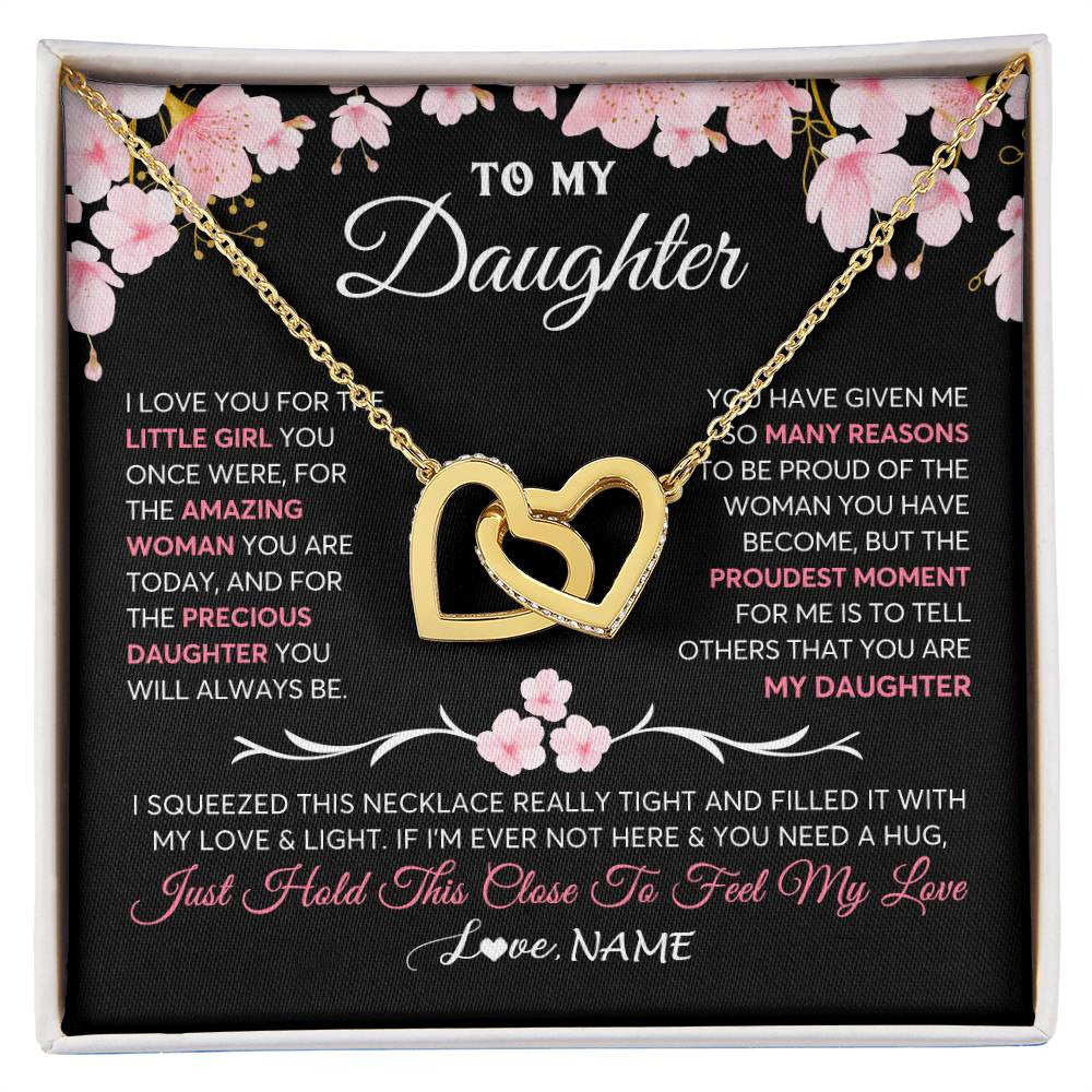 Interlocking Hearts Necklace 18K Yellow Gold Finish | 1 | Personalized To My Daughter Gifts Necklace From Mom Dad Mother Father Love Precious Daughter Birthday Graduation Christmas Customized Gift Box Message Card | teecentury