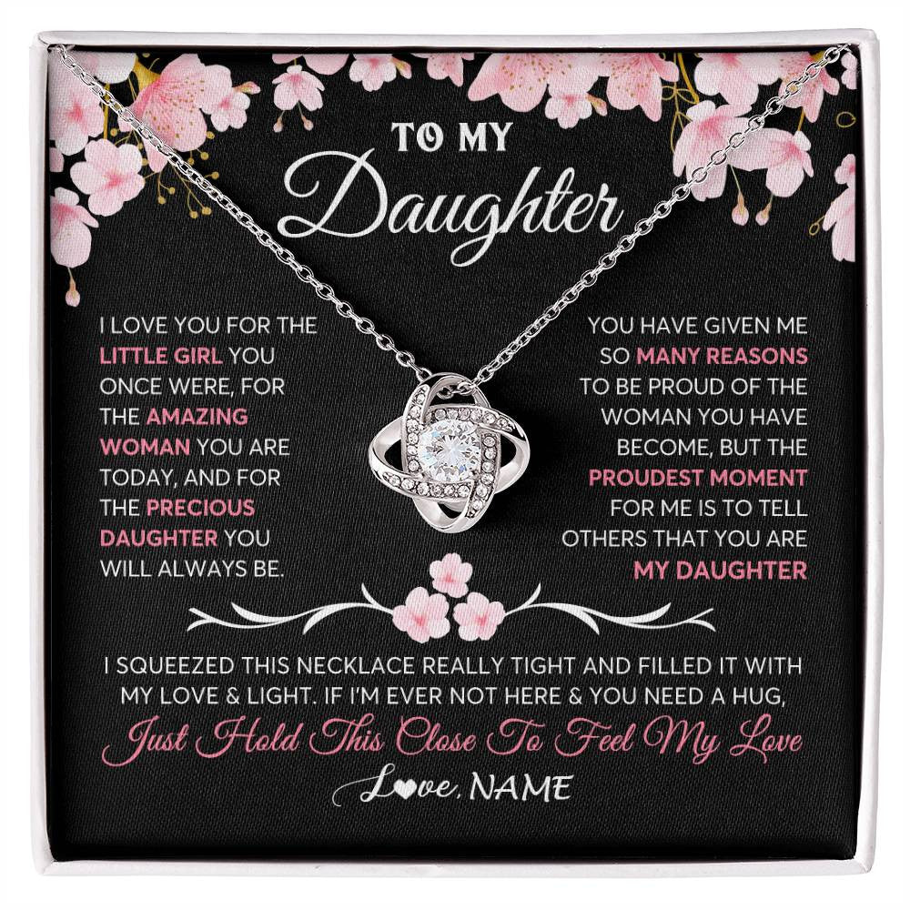 Love Knot Necklace For Daughter - Father Daughter Jewelry Gift With CZ Stones & Adjustable Chain