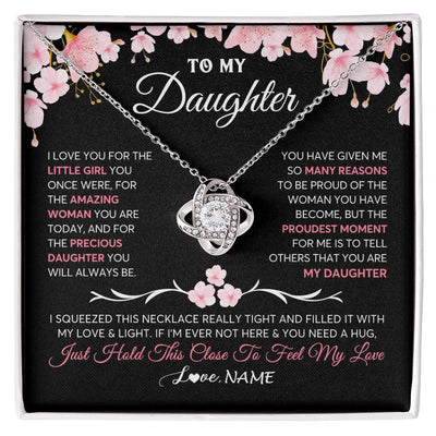 Love Knot Necklace 14K White Gold Finish | 1 | Personalized To My Daughter Gifts Necklace From Mom Dad Mother Father Love Precious Daughter Birthday Graduation Christmas Customized Gift Box Message Card | teecentury
