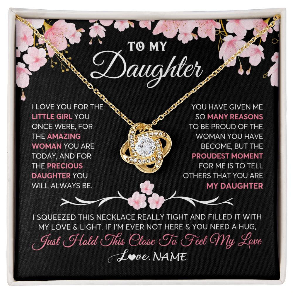 Love Knot Necklace 18K Yellow Gold Finish | 1 | Personalized To My Daughter Gifts Necklace From Mom Dad Mother Father Love Precious Daughter Birthday Graduation Christmas Customized Gift Box Message Card | teecentury