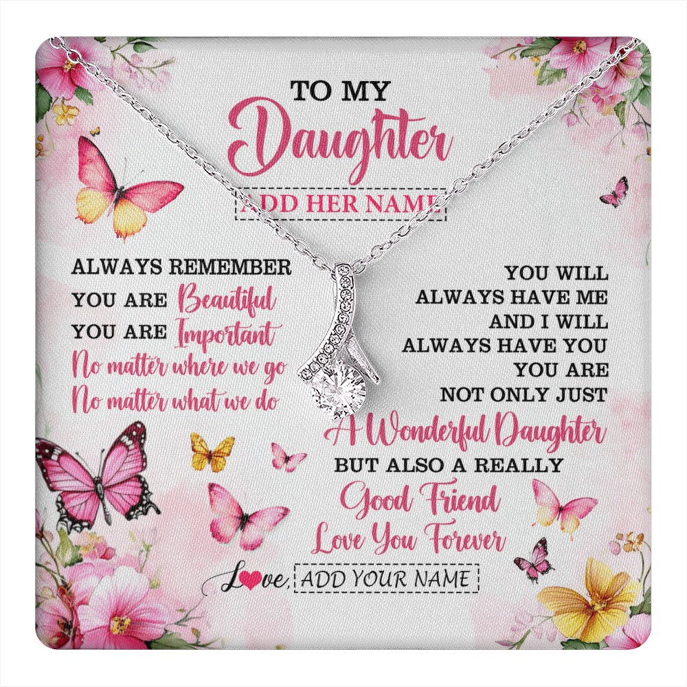 Alluring Beauty Necklace 14K White Gold Finish | 1 | Personalized To My Daughter Gifts Necklace From Mom Dad Mother Father You Are Beautiful Birthday Gifts For Daughter Graduation Christmas Gift Box Message Card | https://teecentury.