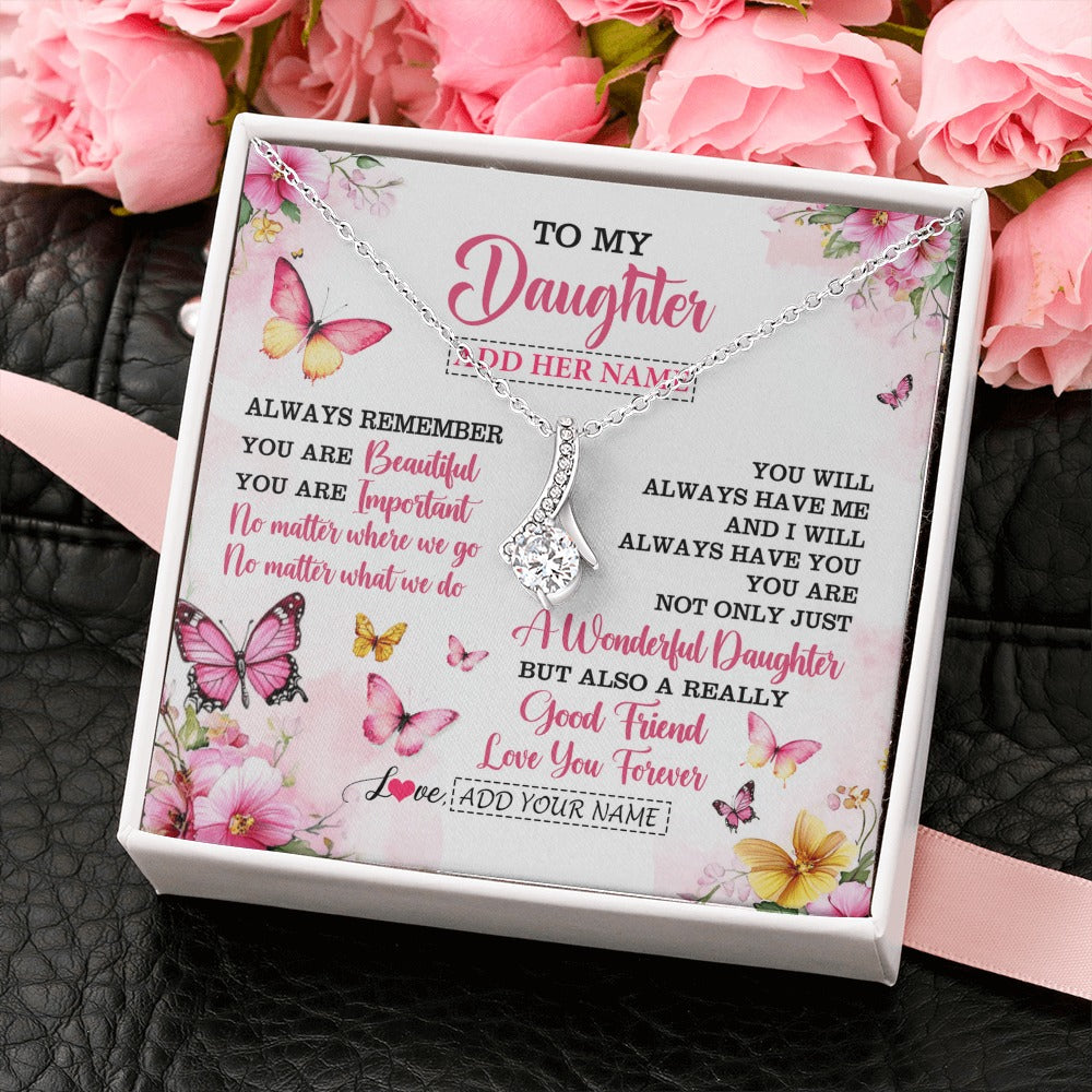Alluring Beauty Necklace 14K White Gold Finish | 2 | Personalized To My Daughter Gifts Necklace From Mom Dad Mother Father You Are Beautiful Birthday Gifts For Daughter Graduation Christmas Gift Box Message Card | https://teecentury.