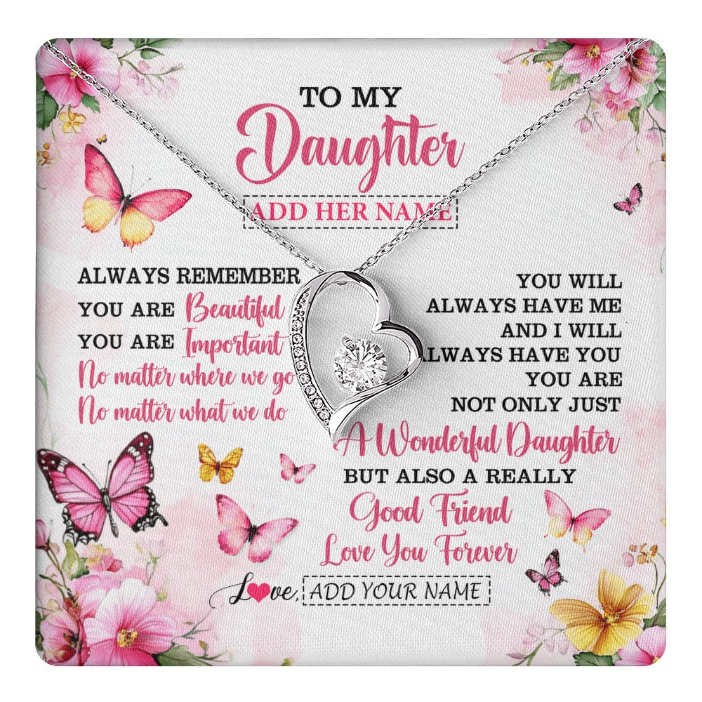 Forever Love Necklace 14K White Gold Finish | 1 | Personalized To My Daughter Gifts Necklace From Mom Dad Mother Father You Are Beautiful Birthday Gifts For Daughter Graduation Christmas Gift Box Message Card | https://teecentury.