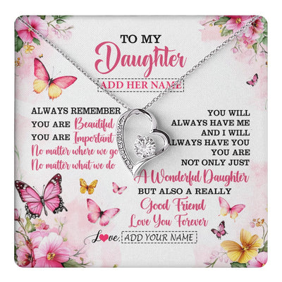 Forever Love Necklace 14K White Gold Finish | 1 | Personalized To My Daughter Gifts Necklace From Mom Dad Mother Father You Are Beautiful Birthday Gifts For Daughter Graduation Christmas Gift Box Message Card | https://teecentury.