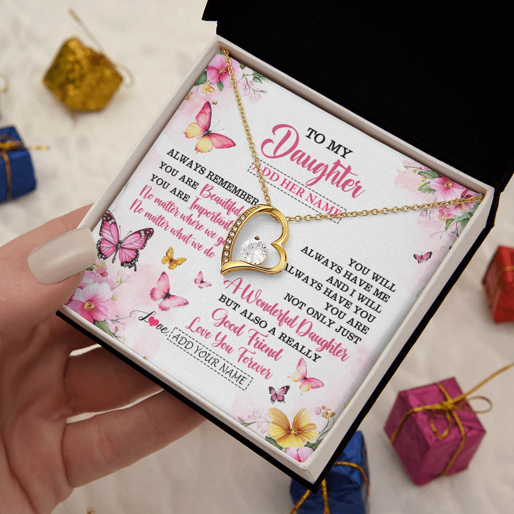 Forever Love Necklace 18K Yellow Gold Finish | 2 | Personalized To My Daughter Gifts Necklace From Mom Dad Mother Father You Are Beautiful Birthday Gifts For Daughter Graduation Christmas Gift Box Message Card | https://teecentury.