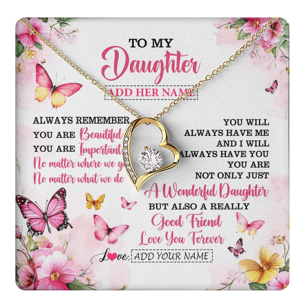 Forever Love Necklace 18K Yellow Gold Finish | 1 | Personalized To My Daughter Gifts Necklace From Mom Dad Mother Father You Are Beautiful Birthday Gifts For Daughter Graduation Christmas Gift Box Message Card | https://teecentury.