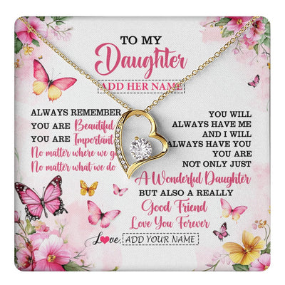 Forever Love Necklace 18K Yellow Gold Finish | 1 | Personalized To My Daughter Gifts Necklace From Mom Dad Mother Father You Are Beautiful Birthday Gifts For Daughter Graduation Christmas Gift Box Message Card | https://teecentury.