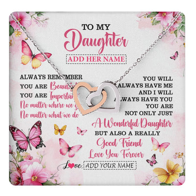 Interlocking Hearts Necklace Stainless Steel & Rose Gold Finish | 1 | Personalized To My Daughter Gifts Necklace From Mom Dad Mother Father You Are Beautiful Birthday Gifts For Daughter Graduation Christmas Gift Box Message Card | https://teecentury.