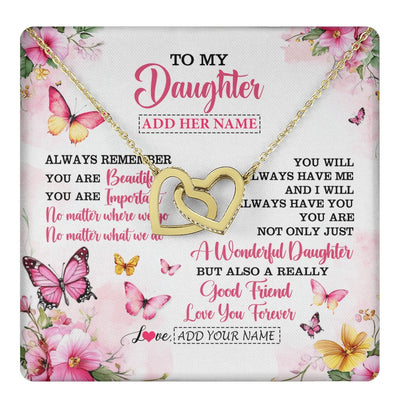 Interlocking Hearts Necklace 18K Yellow Gold Finish | 1 | Personalized To My Daughter Gifts Necklace From Mom Dad Mother Father You Are Beautiful Birthday Gifts For Daughter Graduation Christmas Gift Box Message Card | https://teecentury.