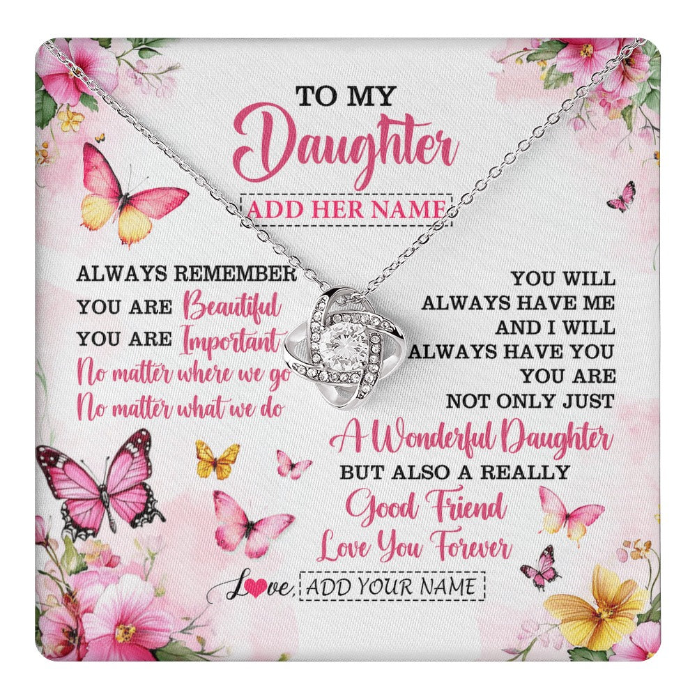 Love Knot Necklace 14K White Gold Finish | 1 | Personalized To My Daughter Gifts Necklace From Mom Dad Mother Father You Are Beautiful Birthday Gifts For Daughter Graduation Christmas Gift Box Message Card | https://teecentury.