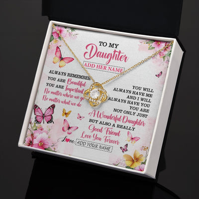 Love Knot Necklace 18K Yellow Gold Finish | 2 | Personalized To My Daughter Gifts Necklace From Mom Dad Mother Father You Are Beautiful Birthday Gifts For Daughter Graduation Christmas Gift Box Message Card | https://teecentury.