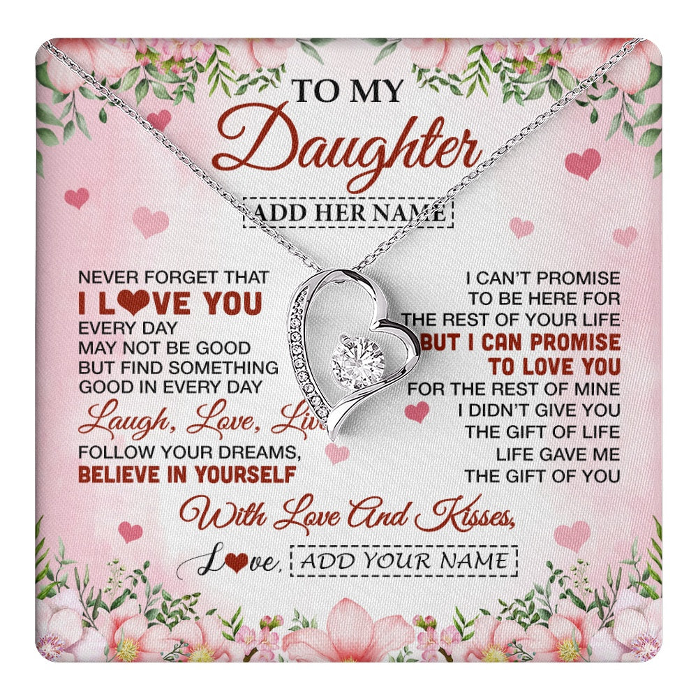 Forever Love Necklace 14K White Gold Finish | 1 | Personalized To My Daughter Gifts Necklace From Mom Dad Mother Floral I Love You Birthday Gifts For Daughter Graduation Christmas Customized Gift Box Message Card | https://teecentury.