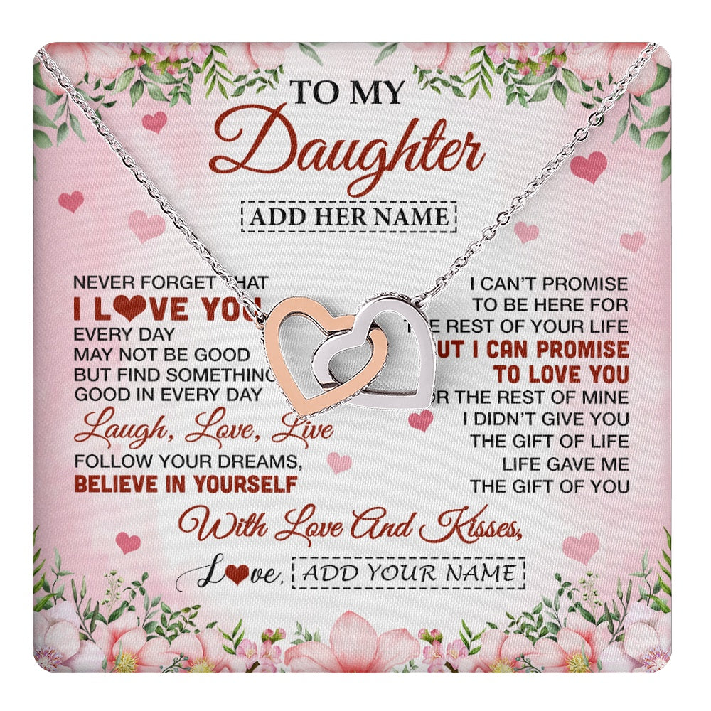 Interlocking Hearts Necklace Stainless Steel & Rose Gold Finish | 1 | Personalized To My Daughter Gifts Necklace From Mom Dad Mother Floral I Love You Birthday Gifts For Daughter Graduation Christmas Customized Gift Box Message Card | https://teecentury.