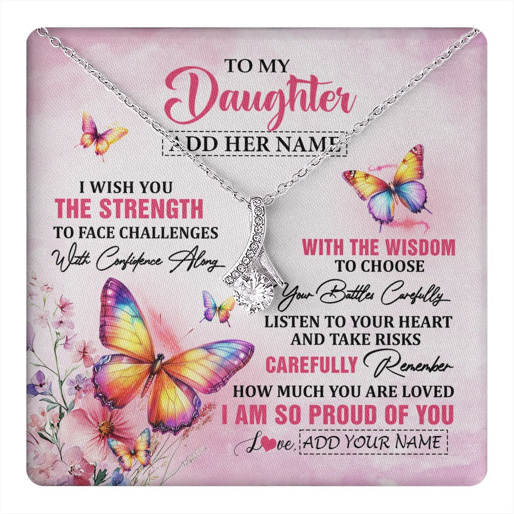 Alluring Beauty Necklace 14K White Gold Finish | 1 | Personalized To My Daughter Gifts Necklace From Mom Dad Mother I Wish You The Strength Butterfly Daughter Birthday Christmas Custom Gift Box Message Card | https://teecentury.