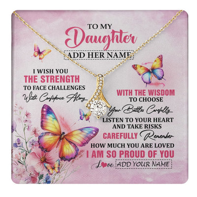 Alluring Beauty Necklace 18K Yellow Gold Finish | 1 | Personalized To My Daughter Gifts Necklace From Mom Dad Mother I Wish You The Strength Butterfly Daughter Birthday Christmas Custom Gift Box Message Card | https://teecentury.