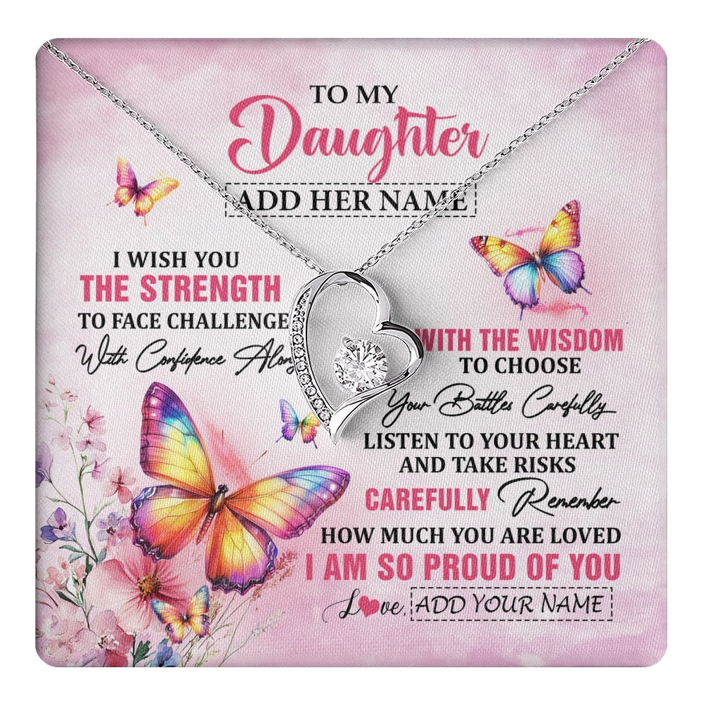 Forever Love Necklace 14K White Gold Finish | 1 | Personalized To My Daughter Gifts Necklace From Mom Dad Mother I Wish You The Strength Butterfly Daughter Birthday Christmas Custom Gift Box Message Card | https://teecentury.