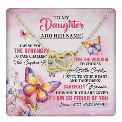 Interlocking Hearts Necklace 18K Yellow Gold Finish | 1 | Personalized To My Daughter Gifts Necklace From Mom Dad Mother I Wish You The Strength Butterfly Daughter Birthday Christmas Custom Gift Box Message Card | https://teecentury.