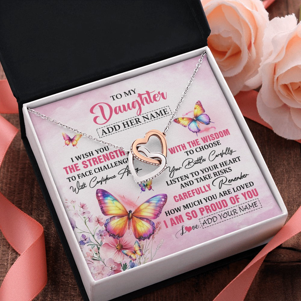 Interlocking Hearts Necklace Stainless Steel & Rose Gold Finish | 2 | Personalized To My Daughter Gifts Necklace From Mom Dad Mother I Wish You The Strength Butterfly Daughter Birthday Christmas Custom Gift Box Message Card | https://teecentury.