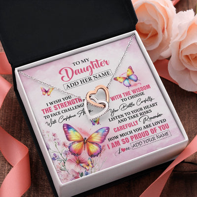Interlocking Hearts Necklace Stainless Steel & Rose Gold Finish | 2 | Personalized To My Daughter Gifts Necklace From Mom Dad Mother I Wish You The Strength Butterfly Daughter Birthday Christmas Custom Gift Box Message Card | https://teecentury.