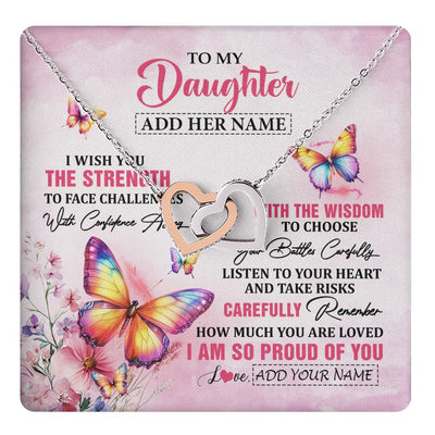 Interlocking Hearts Necklace Stainless Steel & Rose Gold Finish | 1 | Personalized To My Daughter Gifts Necklace From Mom Dad Mother I Wish You The Strength Butterfly Daughter Birthday Christmas Custom Gift Box Message Card | https://teecentury.