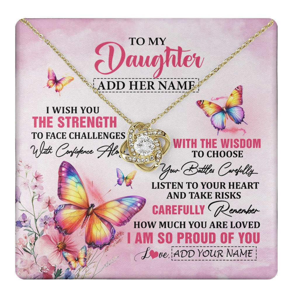 Love Knot Necklace 18K Yellow Gold Finish | 1 | Personalized To My Daughter Gifts Necklace From Mom Dad Mother I Wish You The Strength Butterfly Daughter Birthday Christmas Custom Gift Box Message Card | https://teecentury.