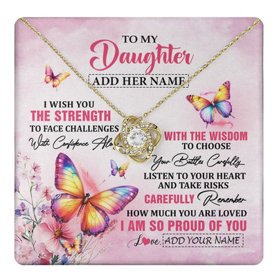 Love Knot Necklace 18K Yellow Gold Finish | 1 | Personalized To My Daughter Gifts Necklace From Mom Dad Mother I Wish You The Strength Butterfly Daughter Birthday Christmas Custom Gift Box Message Card | https://teecentury.