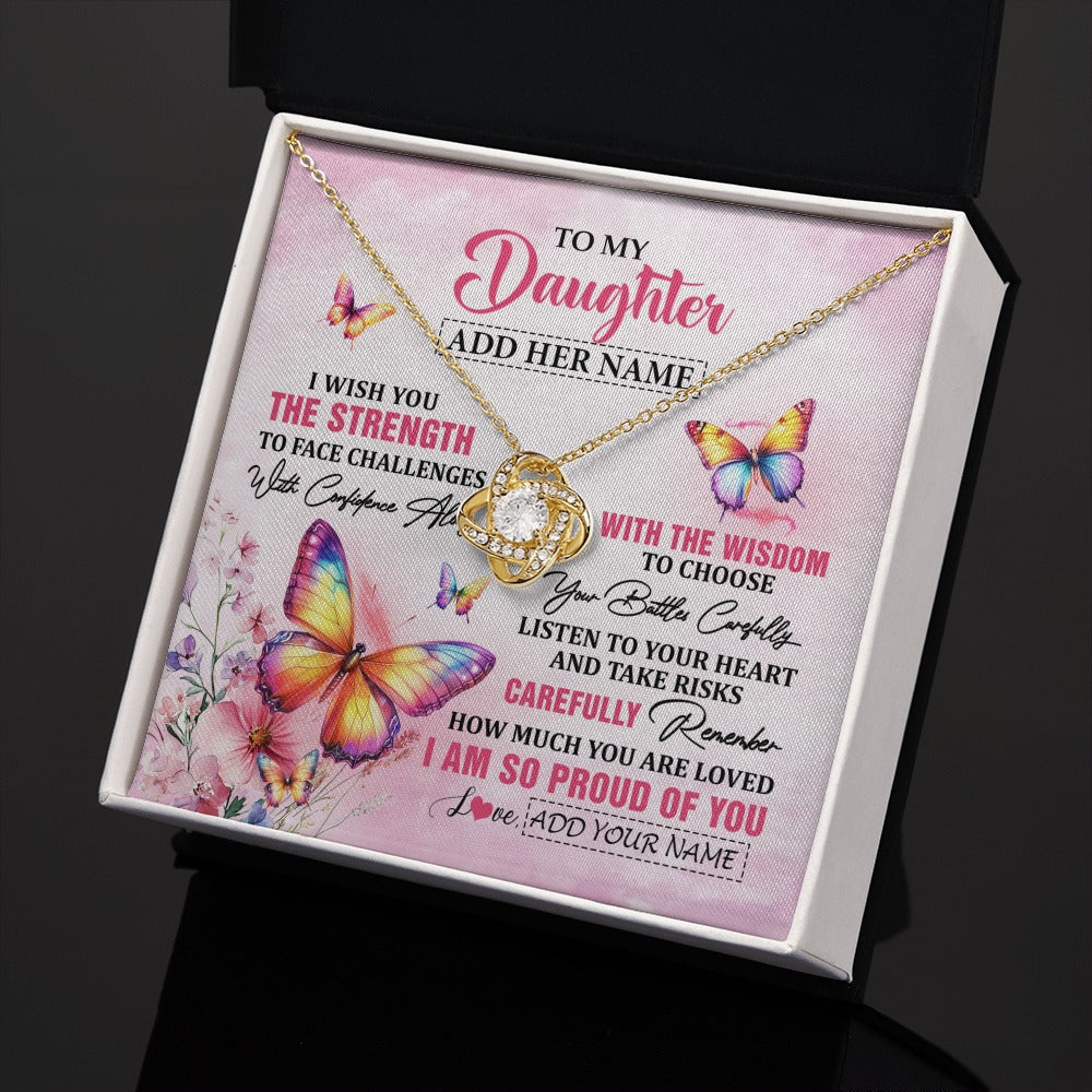 Love Knot Necklace 18K Yellow Gold Finish | 2 | Personalized To My Daughter Gifts Necklace From Mom Dad Mother I Wish You The Strength Butterfly Daughter Birthday Christmas Custom Gift Box Message Card | https://teecentury.