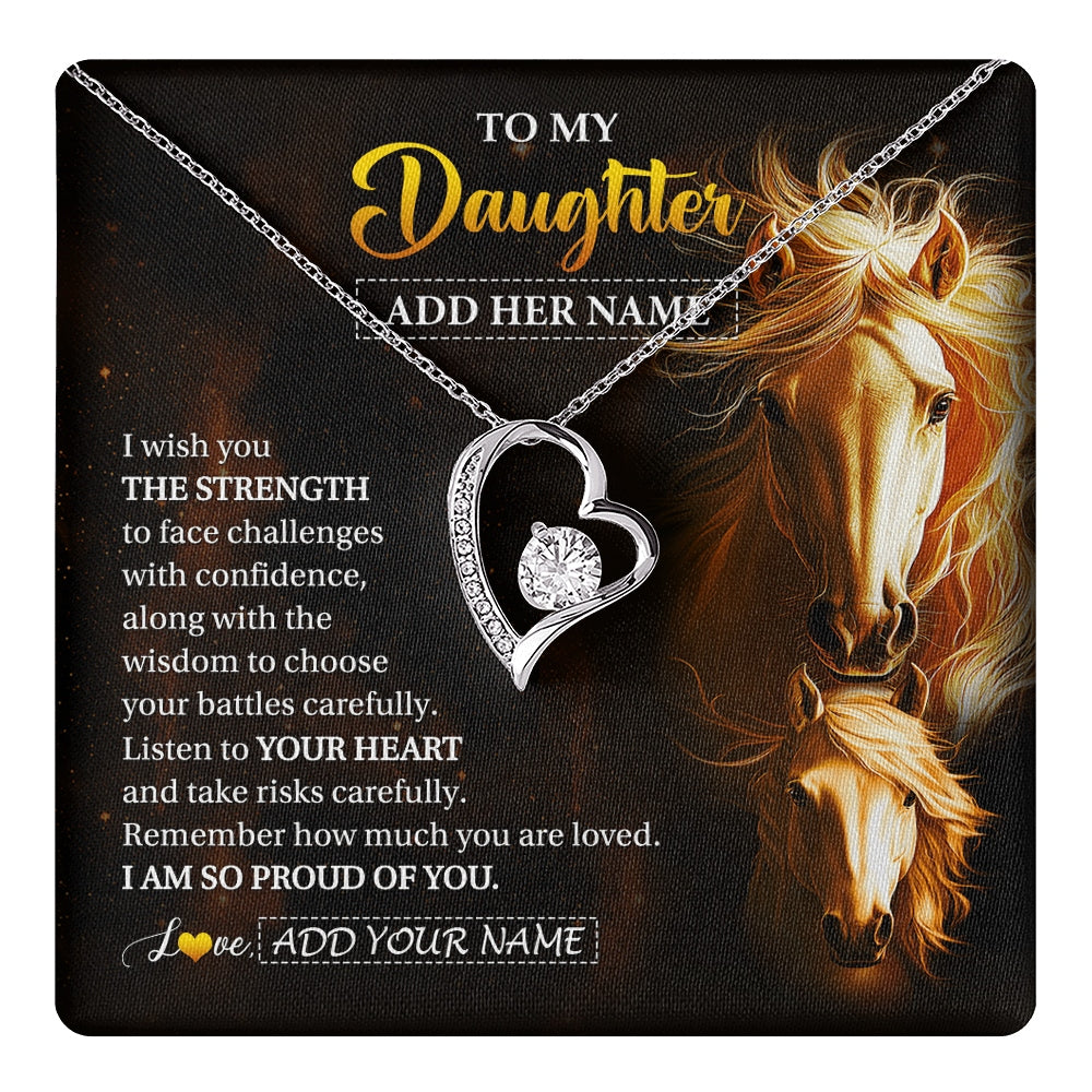 Forever Love Necklace 14K White Gold Finish | 1 | Personalized To My Daughter Gifts Necklace From Mom Dad Mother I Wish You The Strength Horse Daughter Birthday Gifts Christmas Graduation Gift Box Message Card | https://teecentury.