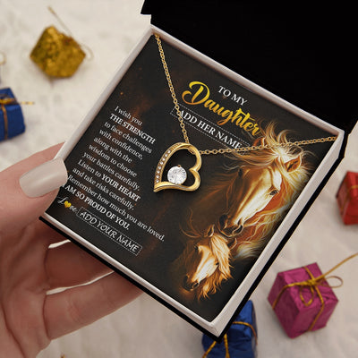 Forever Love Necklace 18K Yellow Gold Finish | 2 | Personalized To My Daughter Gifts Necklace From Mom Dad Mother I Wish You The Strength Horse Daughter Birthday Gifts Christmas Graduation Gift Box Message Card | https://teecentury.
