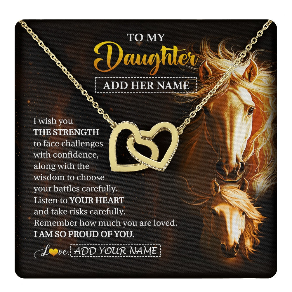 Interlocking Hearts Necklace 18K Yellow Gold Finish | 1 | Personalized To My Daughter Gifts Necklace From Mom Dad Mother I Wish You The Strength Horse Daughter Birthday Gifts Christmas Graduation Gift Box Message Card | https://teecentury.