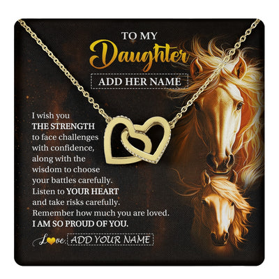 Interlocking Hearts Necklace 18K Yellow Gold Finish | 1 | Personalized To My Daughter Gifts Necklace From Mom Dad Mother I Wish You The Strength Horse Daughter Birthday Gifts Christmas Graduation Gift Box Message Card | https://teecentury.