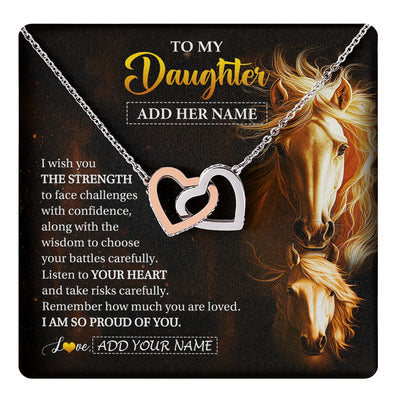 Interlocking Hearts Necklace Stainless Steel & Rose Gold Finish | 1 | Personalized To My Daughter Gifts Necklace From Mom Dad Mother I Wish You The Strength Horse Daughter Birthday Gifts Christmas Graduation Gift Box Message Card | https://teecentury.