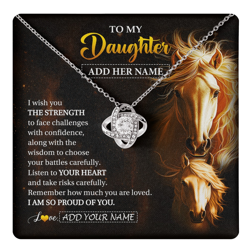 Love Knot Necklace 14K White Gold Finish | 1 | Personalized To My Daughter Gifts Necklace From Mom Dad Mother I Wish You The Strength Horse Daughter Birthday Gifts Christmas Graduation Gift Box Message Card | https://teecentury.