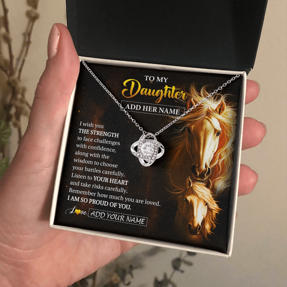 Love Knot Necklace 14K White Gold Finish | 2 | Personalized To My Daughter Gifts Necklace From Mom Dad Mother I Wish You The Strength Horse Daughter Birthday Gifts Christmas Graduation Gift Box Message Card | https://teecentury.
