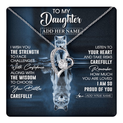Forever Love Necklace 14K White Gold Finish | 1 | Personalized To My Daughter Gifts Necklace From Mom Dad Mother I Wish You The Strength Wolf Daughter Birthday Gifts Christmas Graduation Gift Box Message Card | https://teecentury.