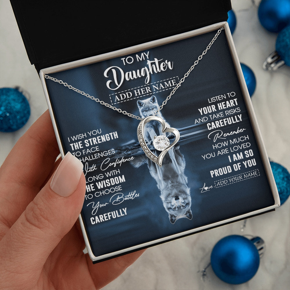 Forever Love Necklace 14K White Gold Finish | 2 | Personalized To My Daughter Gifts Necklace From Mom Dad Mother I Wish You The Strength Wolf Daughter Birthday Gifts Christmas Graduation Gift Box Message Card | https://teecentury.